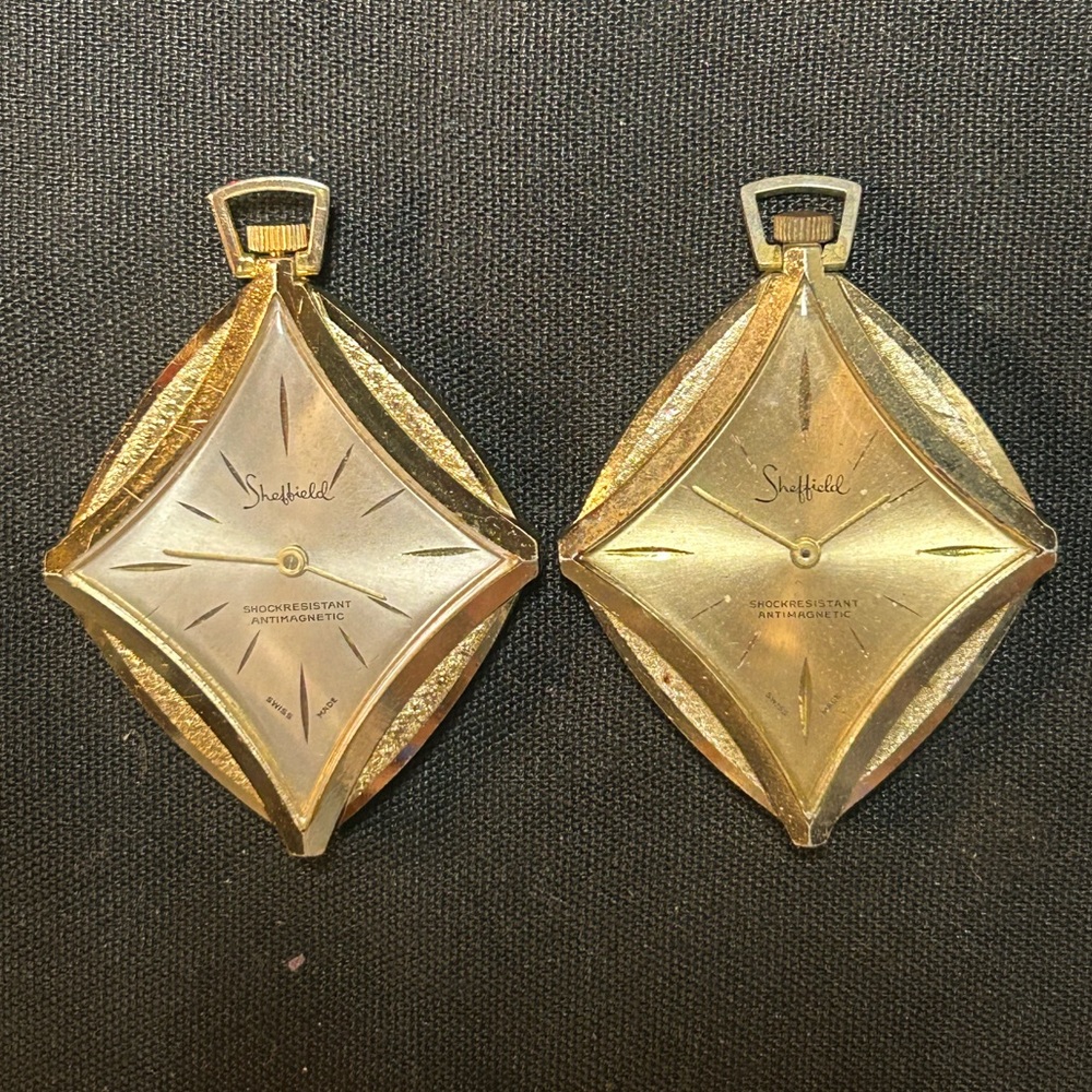 2Vintage GoldTone Aluminum Case Sheffield Watch Pendant Anti Magnetic Swiss Made